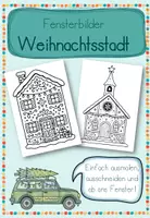 Vorschau - Mal- und Bastelvorlagen - Weihnachtsstadt – Ausmalbilder & Fensterbilder zum Ausschneiden - Deckblatt