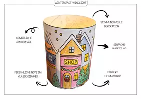 Vorschau - Mal- und Bastelvorlagen - Winterhäuser-Windlichter 🏠✨❄️ Weihnachten | Ausmalen, Basteln & stimmungsvolle Lichtdeko - Seite 1