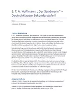 Vorschau - Klassenarbeiten - E. T. A. Hoffmann: Der Sandmann – Klausurmaterial Deutsch SEK II mit ausführlichem Erwartungshorizont - Deckblatt