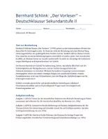 Vorschau - Klassenarbeiten - Bernhard Schlink: Der Vorleser – Klausurmaterial Deutsch SEK II mit ausführlichem Erwartungshorizont - Deckblatt
