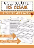 Vorschau - Arbeitsblätter - Ice Cream Food Englisch Lesetext mit Richtig Falsch-, Multiple-Choice- und Offenen Fragen (Englisch Arbeitsblatt) - Deckblatt
