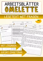 Vorschau - Arbeitsblätter - Omelette Food Englisch Lesetext mit Richtig Falsch-, Multiple-Choice- und Offenen Fragen (Englisch Arbeitsblatt) - Deckblatt