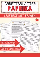 Vorschau - Arbeitsblätter - Paprika Food Englisch Lesetext mit Richtig Falsch-, Multiple-Choice- und Offenen Fragen (Englisch Arbeitsblatt) - Deckblatt