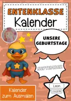 Vorschau - Mal- und Bastelvorlagen - Entenklasse Geburtstagskalender im Superheldenstil - Deckblatt