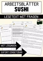 Vorschau - Arbeitsblätter - Sushi Food Englisch Lesetext mit Richtig Falsch-, Multiple-Choice- und Offenen Fragen (Englisch Arbeitsblatt) - Deckblatt