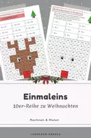 Vorschau - Arbeitsblätter - Einmaleins 10er-Reihe zu Weihnachten: Rechnen & Malen im ZR 100 | Rentier-Malbild - Deckblatt