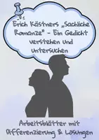 Vorschau - Arbeitsblätter - Erich Kästners ,,Sachliche Romanze” - Ein Gedicht verstehen und untersuchen - Arbeitsblätter mit Differenzierung & Lösungen - Deckblatt