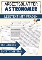 Vorschau - Arbeitsblätter - Astronomer Jobs Englisch Leseverstehen mit Richtig-Falsch-, Multiple-Choice- und Offenen Fragen (Englisch Arbeitsblatt) - Deckblatt