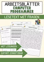 Vorschau - Arbeitsblätter - Computer Programmer Jobs Englisch Leseverstehen mit Richtig-Falsch-, Multiple-Choice- und Offenen Fragen (Englisch Arbeitsblatt) - Deckblatt