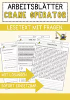 Vorschau - Arbeitsblätter - Crane Operator Jobs Englisch Leseverstehen mit Richtig-Falsch-, Multiple-Choice- und Offenen Fragen (Englisch Arbeitsblatt) - Deckblatt