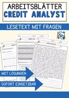 Vorschau - Arbeitsblätter - Credit Analyst Jobs Englisch Leseverstehen mit Richtig-Falsch-, Multiple-Choice- und Offenen Fragen (Englisch Arbeitsblatt) - Deckblatt