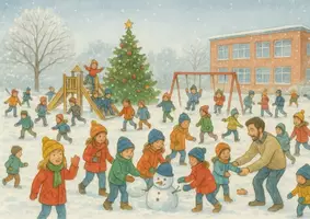 Vorschau - Spiele - Wimmelbild Schulhof/Weihnachten mit Suchaufträgen/Differenzierung - Seite 1