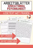 Vorschau - Arbeitsblätter - Educational Psychologist Jobs Englisch Leseverstehen mit Richtig-Falsch-, Multiple-Choice- und Offenen Fragen (Englisch Arbeitsblatt) - Deckblatt