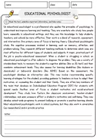 Vorschau - Arbeitsblätter - Educational Psychologist Jobs Englisch Leseverstehen mit Richtig-Falsch-, Multiple-Choice- und Offenen Fragen (Englisch Arbeitsblatt) - Seite 1
