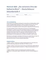 Vorschau - Klassenarbeiten - Heinrich Böll: Die verlorene Ehre der Katharina Blum – Klausurmaterial Deutsch SEK II mit ausführlichem Erwartungshorizont - Deckblatt