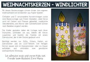 Vorschau - Mal- und Bastelvorlagen - Weihnachten – Windlicht basteln | Bastelvorlage Weihnachtskerzen Kunst 3.–5. Klasse - Seite 1