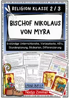 Vorschau - Unterrichtsreihen - Bischof Nikolaus von Myra - 6-stündige Unterrichtseinheit Religion Klasse 2/ 3 - Deckblatt