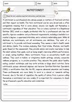 Vorschau - Arbeitsblätter - Nutritionist Jobs Englisch Leseverstehen mit Richtig-Falsch-, Multiple-Choice- und Offenen Fragen (Englisch Arbeitsblatt) - Seite 1