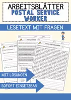 Vorschau - Arbeitsblätter - Postal Service Worker Jobs Englisch Leseverstehen mit Richtig-Falsch-, Multiple-Choice- und Offenen Fragen (Englisch Arbeitsblatt) - Deckblatt