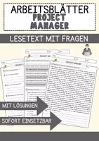 Vorschau - Arbeitsblätter - Project Manager Jobs Englisch Leseverstehen mit Richtig-Falsch-, Multiple-Choice- und Offenen Fragen (Englisch Arbeitsblatt) - Deckblatt
