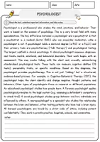 Vorschau - Arbeitsblätter - Psychologist Jobs Englisch Leseverstehen mit Richtig-Falsch-, Multiple-Choice- und Offenen Fragen (Englisch Arbeitsblatt) - Seite 1