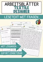 Vorschau - Arbeitsblätter - Textile Designer Jobs Englisch Leseverstehen mit Richtig-Falsch-, Multiple-Choice- und Offenen Fragen (Englisch Arbeitsblatt) - Deckblatt