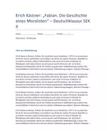 Vorschau - Klassenarbeiten - Erich Kästner: Fabian – Deutschklausur SEK II mit ausführlichem Erwartungshorizont - Deckblatt