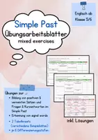 Vorschau - Arbeitsblätter - Simple Past: Mixed Exercises (positive/negative Sätze, Fragen & Kurzantworten) - Deckblatt