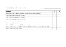 Vorschau - Arbeitsblätter - Checkliste Grundfunktionen Nähmaschine / Beurteilung - Deckblatt