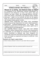 Vorschau - Arbeitsblätter - Reflexionsaufgaben vergessenes Material - Seite 1