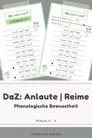 Vorschau - Arbeitsblätter - DaZ: Phonologische Bewusstheit: Reimwörter erkennen | Hörübung - Anlaute - Deckblatt