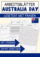 Vorschau - Arbeitsblätter - Australia Day Englisch Arbeitsblatt Events and Celebrations Reading Comprehension - Deckblatt