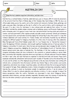 Vorschau - Arbeitsblätter - Australia Day Englisch Arbeitsblatt Events and Celebrations Reading Comprehension - Seite 1