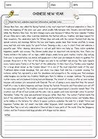 Vorschau - Arbeitsblätter - Chinese New Year Englisch Arbeitsblatt Events and Celebrations Reading Comprehension - Seite 1