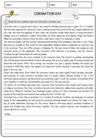 Vorschau - Arbeitsblätter - Coronation Day Englisch Arbeitsblatt Events and Celebrations Reading Comprehension - Seite 1