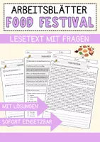 Vorschau - Arbeitsblätter - Food Festival Englisch Arbeitsblatt Events and Celebrations Reading Comprehension - Deckblatt