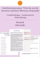 Vorschau - Arbeitsblätter - Gedichtinterpretation: "Hörst du wie die Brunnen rauschen" (Brentano, Romantik) inkl. Vorbereitungsbogen + Musterlösung - Deckblatt