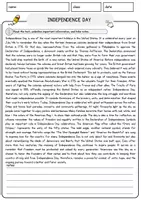 Vorschau - Arbeitsblätter - Independence Day Englisch Arbeitsblatt Events and Celebrations Reading Comprehension - Seite 1