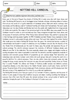 Vorschau - Arbeitsblätter - Notting Hill Carnival Englisch Arbeitsblatt Events and Celebrations Reading Comprehension - Seite 1