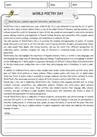 Vorschau - Arbeitsblätter - World Poetry Day Englisch Arbeitsblatt Events and Celebrations Reading Comprehension - Seite 1