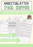 Vorschau - Arbeitsblätter - Yom Kippur Englisch Arbeitsblatt Events and Celebrations Reading Comprehension - Deckblatt