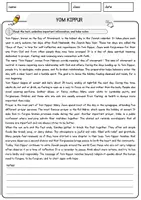 Vorschau - Arbeitsblätter - Yom Kippur Englisch Arbeitsblatt Events and Celebrations Reading Comprehension - Seite 1