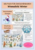 Vorschau - Stundenentwürfe - Wimmelbild Winter - DEUTSCH FÜR ZWISCHENDURCH - Kreatives Schreiben - Vertretungsstunden - Satzglieder- Rechtschreibung - Deckblatt