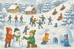 Vorschau - Stundenentwürfe - Wimmelbild Winter - DEUTSCH FÜR ZWISCHENDURCH - Kreatives Schreiben - Vertretungsstunden - Satzglieder- Rechtschreibung - Seite 1