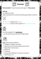 Vorschau - Arbeitsblätter - Partnerarbeit proportionale Zuordnungen Party differenziert - Deckblatt