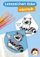 Vorschau - Mal- und Bastelvorlagen - Paket Lesezeichen Ecken – Waschbären - Seite 1