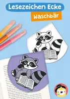 Vorschau - Mal- und Bastelvorlagen - Leszeichen Ecke – Waschbär mit Buch - Deckblatt