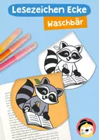 Vorschau - Mal- und Bastelvorlagen - Lesezeichen Ecke – Waschbär schreibt - Deckblatt