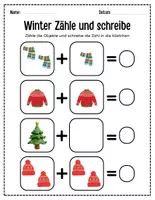 Aperçu - Feuilles d'exercices - Winter-Mathe: Zählarbeitsblätter und Addition bis 12 - Page 1