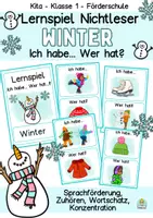 Vorschau - Stationenlernen - Winter Lernspiel: Ich habe wer hat für Nichtleser in der Vorschule, Klasse 1 Förderunterricht Deutsch - Deckblatt